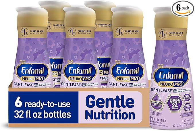 Enfamil NeuroPro Gentlease Ready-to-Feed with Smaller Proteins for Easy Digestion, Brain Supporting DHA, Prebiotic, HuMO6* Blend, Baby Formula for easing Fussiness, Crying, Gas, Spit-up in 24hrs, 32 Fl Oz, Pack of 6