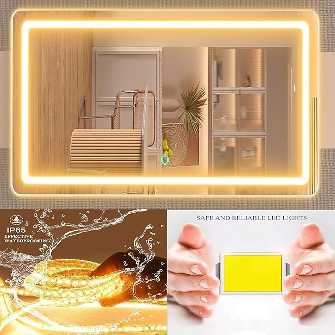 Makeup Vanity Mirror with Lights 26" x 20" Large LED Makeup Mirror, Light up Mirror with 10X Magnification and USB Charging Port, Dimmable 3 Modes, Touch Screen Control Square Corner