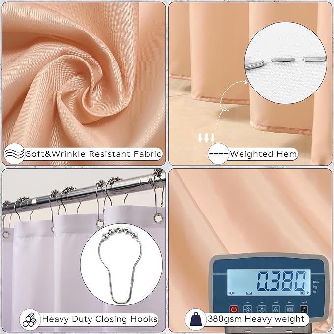 Bathroom Accessory Set–Bathroom Sets with Shower Curtain and Rugs, No Slip Bathroom Rugs Super Absorbent, Beige Ombre Water-proof Shower Curtain with Hooks, Pink Bathroom Sets Complete for Home