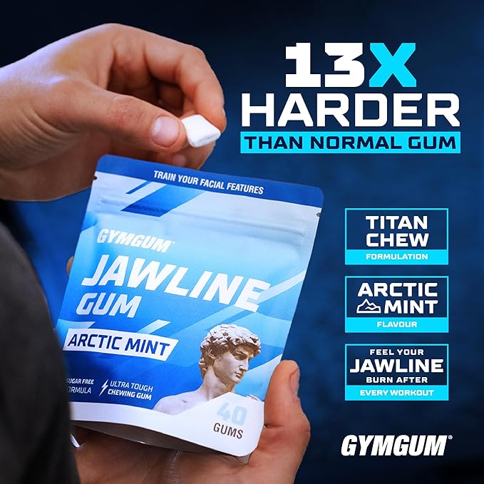 Gymgum Jawline Gum | Hard Chewing Gum For Jaw Strength | Train Your Facial Features - Mewing Jaw Gum | Ultimate Jawline Exerciser | 0 Calories & Sugar Free Hard Gum (Arctic Mint, 120 Count)