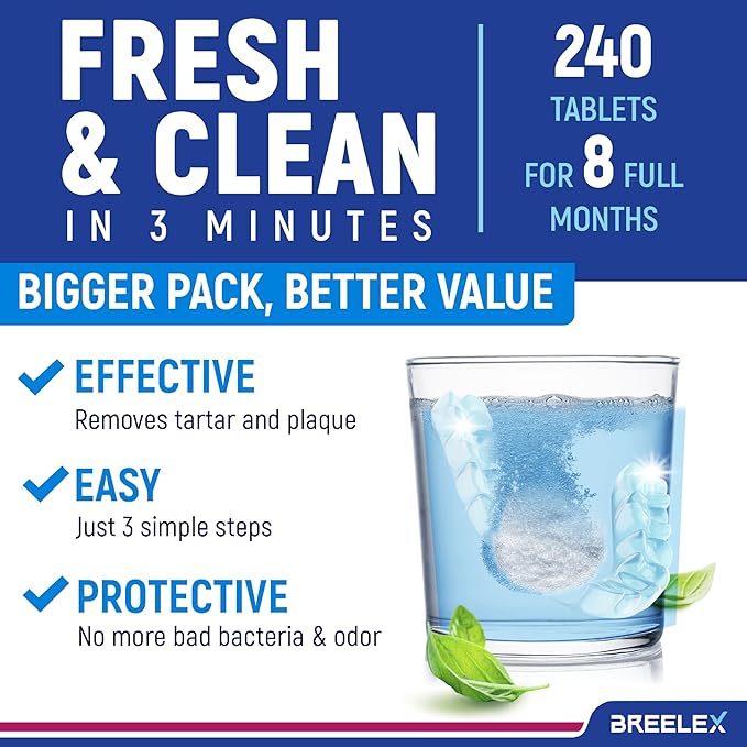 Retainer Cleaner Tablets - 2 Pack, 240 Tablets - Denture Cleaning & Night Guard Cleaner - Mouthguard & Dental Appliance Cleaning