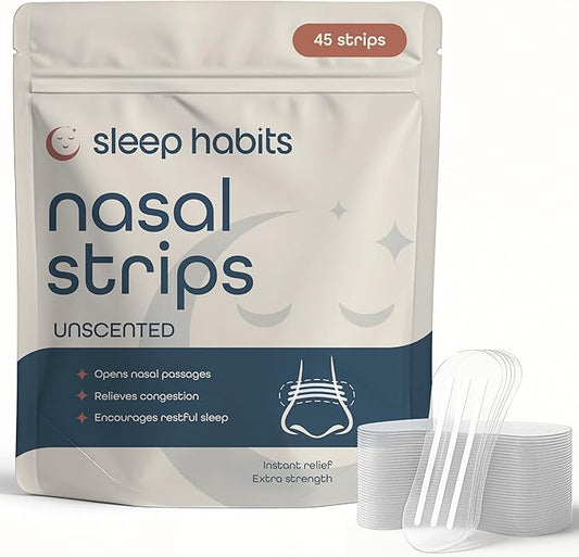 SleepHabits Breathing Strips, Non-Toxic 3rd Party Tested Nose Strips for Breathing | Nasal Strips for Snoring Solution | Extra Strength for Sensitive Skin | Nasal Strips for Sleeping, Unscented - 45ct