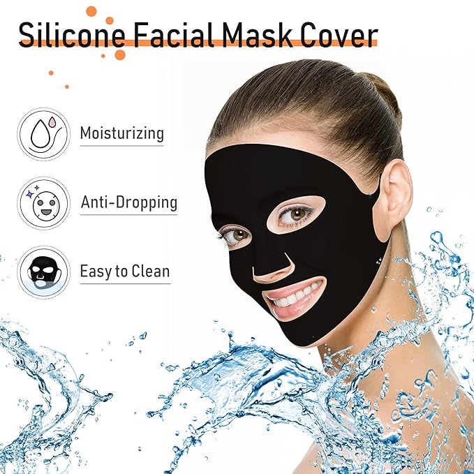 Maitys 32 Pcs Facial Chest Neck Silicone Pad Reusable Face Forehead Patches Facial Sleeping Mask Cover for Smoothing Chest Neck Forehead Eye Mouth (Black,White)