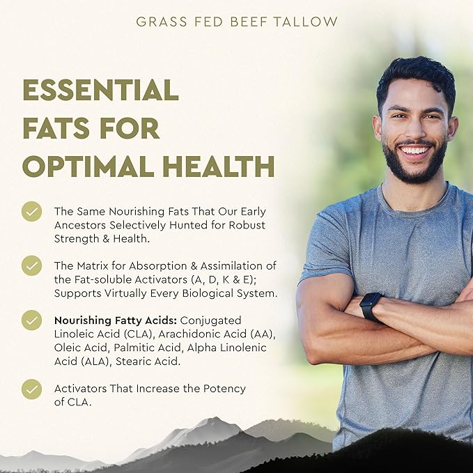 Ancestral Supplements Grass Fed Beef Tallow Capsules, 3000mg, Nourishing Kidney Fat Supplement Supports Bones, Teeth, Gums, Skin, Immune and Overall Health, Non-GMO, 180 Capsules