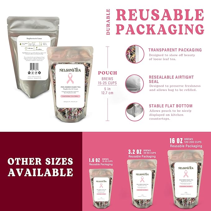 Nelson's Tea Raspberry & Cream - Cut & Sifted Loose Leaf Tea with Rooibos Green Tea, Dried Red Raspberry Leaf, Marigold, Hibiscus, Rose Petals, and Safflower (Sample 0.3 Oz)