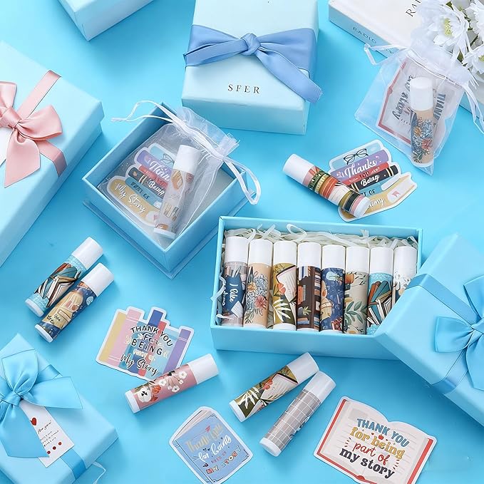 36 Set Book Lover Gift Book Club Lip Balm Thank You Tag Organza Bag Librarian Appreciation Gift for Women Reader Reading Bookworm Bookish Accessories Valentine's Day Birthday Favor