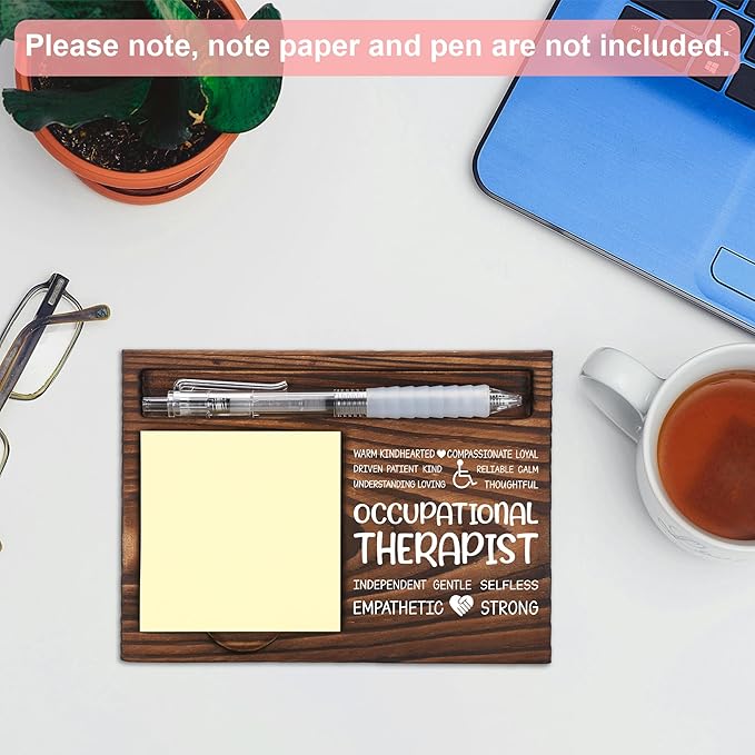 Occupational Therapist Appreciation Gifts, Thank You Gift for Occupational Therapist, OT Office Coworkers Staff Appreciation Gifts, Sticky Note Holder Wooden Notepad & Pen Holder 6.5" x 4.7" - FTA265