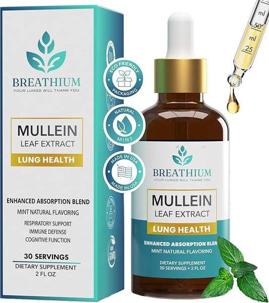 4-in-1 Mullein Drops for Lungs & Gut Health – Liposomal Mullein Leaf Extract, Sunflower Lecithin & Choline for Immune, Digestive, Allergy & Mucus Relief – Made in USA – 2oz Peppermint