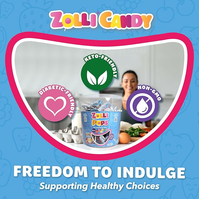 Zollipops Clean Teeth Pops Sugar Free Candy with Xylitol, Dye-Free Lollipops - Keto & Diabetic-Friendly, Dentist-Approved Treats for Kids (Natural Fruit Flavors, 1lb Tub)