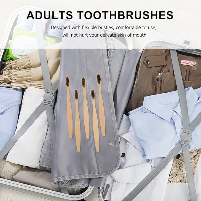 Toothbrushes for Adults 10Pcs Soft Nylon Bristles Disposable Eco-Friendly Manual Toothbrush Set with Natural Handle for Travel and Daily Oral Care