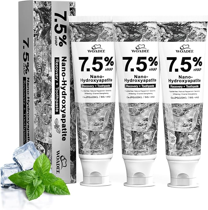 Woadee Hydroxyapatite Toothpaste for Advanced Enamel Protection-Tooth Strengthening, Fluoride-Free Fluoride for Adult, Kids Free Formula with Gentle Mint, Fresh Breath, Reduce Tooth Sensitivity 3pcs