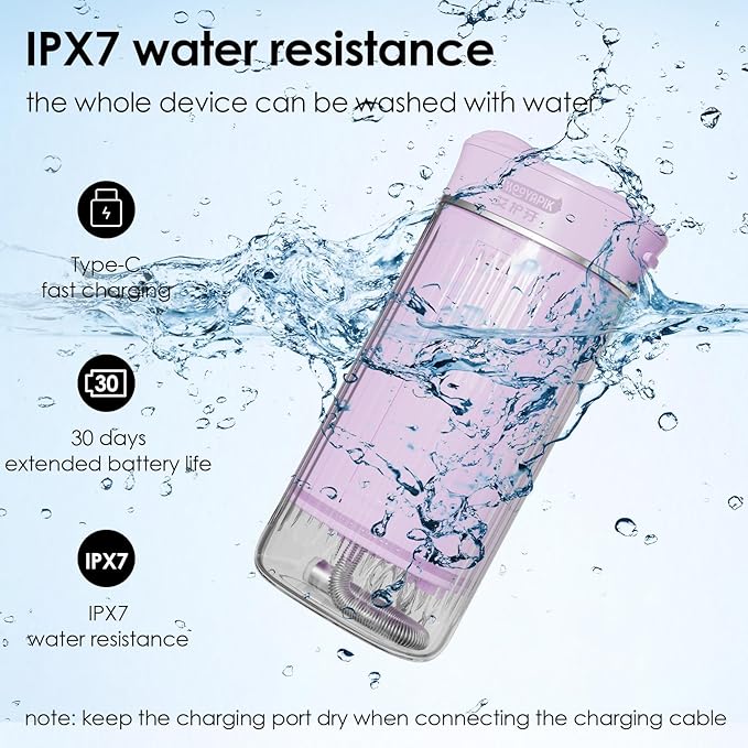 Portable Eco-Friendly Water Flosser 225ML Long-Lasting Endurance Travel Oral Irrigator for Gum Care/Implants/Braces (Pink)