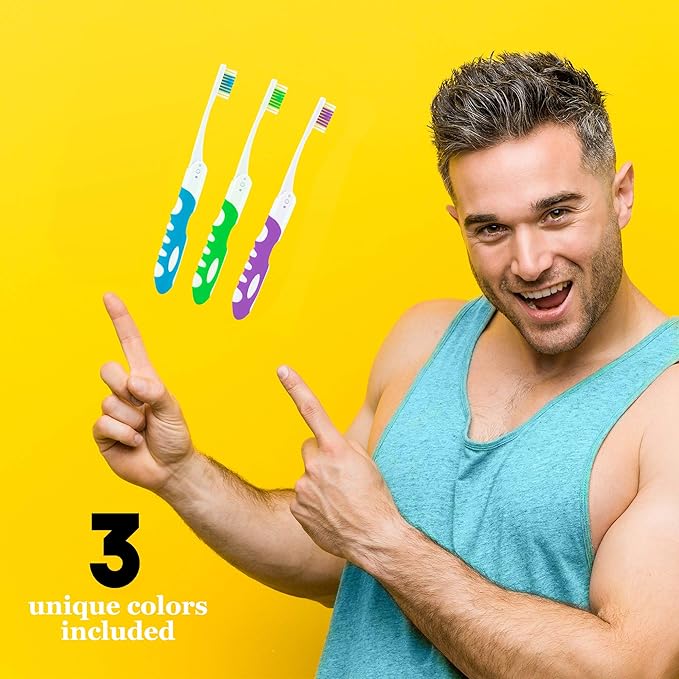 Lingito Folding Toothbrush, Built-in Cover, Travel Size for Hiking, Camping, Traveling - 3 Pack Soft-Multicolor