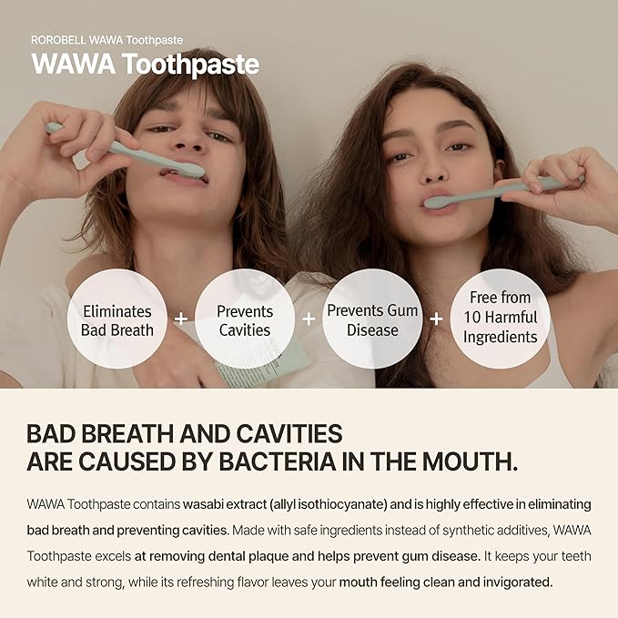 ROROBELL Wawa Toothpaste Made for My Boyfriend's Bad Breath, Sensitive Teeth, Improvement of Gum Problems/Peppermint Flavor/Made with Wasabi I 3.53 fl.oz (Pack of 3)