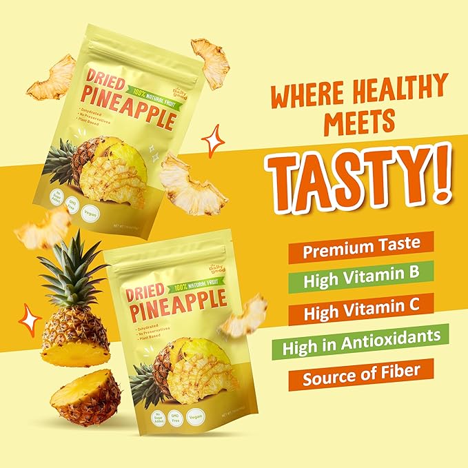 The Daily Good Soft-Dried Pineapple Slices | All Natural Superfood Snacks for Adults & Kids | Healthy, Soft and Chewy | No Sugar Added or Preservatives, Gluten Free, Vegan (1.41 oz, Pack of 3)