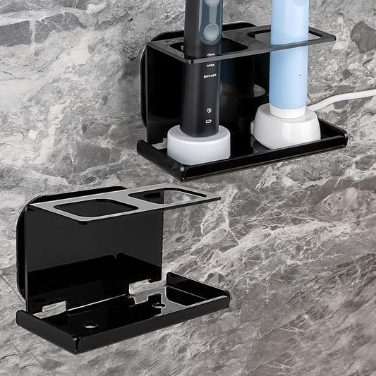 2Pack Electric Toothbrush Holder Wall Mounted, Electric Toothbrush Cord Organizer Holds 2 Chargers, Self Adhesive Electric Toothbrush Stand for Bathroom, Medicine Cabinet, Dorm(Black)
