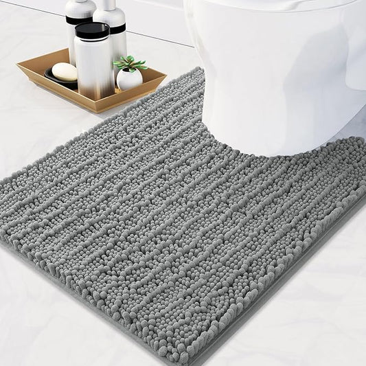 Arotive Luxury Chenille Toilet Rugs U-Shaped, Extra Soft Thick Absorbent Bathroom Mat, Non-Slip Shaggy Plush Contour Rugs, Machine Wash Dry Bath Mat for Toilet Base, 24x24, Grey