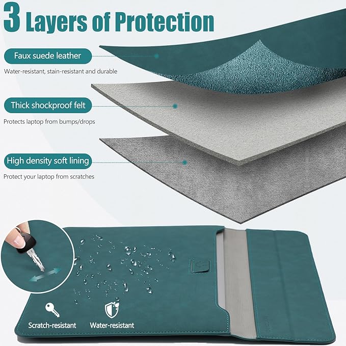 HYZUO 15-16 Inch Laptop Sleeve Case with Stand Feature for MacBook Pro 16 M4/M3/M2/M1 Pro/Max 2025-2019, XPS 15, MacBook Pro 15 2015-2012, Samsung Galaxy Book Flex/Pro 15, Dark Green