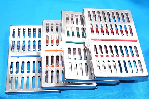 German Stainless 4 Dental Sterilization Cassette Rack Tray Box for 10 Instruments