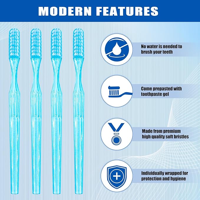Disposable Toothbrushes with Toothpaste Adult Pre-Pasted Disposable ToothbrushTravel with Toothpaste Bulk Toothbrushes Waterless Toothbrush Individually Wrapped Mint-100Pcs