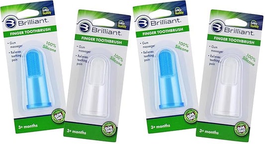 Brilliant Baby Finger Toothbrush - Silicone Gum Massager and Teether Brush for Infant and Toddler, 3 Months Old and Up, Gum and Tooth Cleaner, for Teething Relief- Oral Care, Blue/Clear, 2 (Pack of 2)