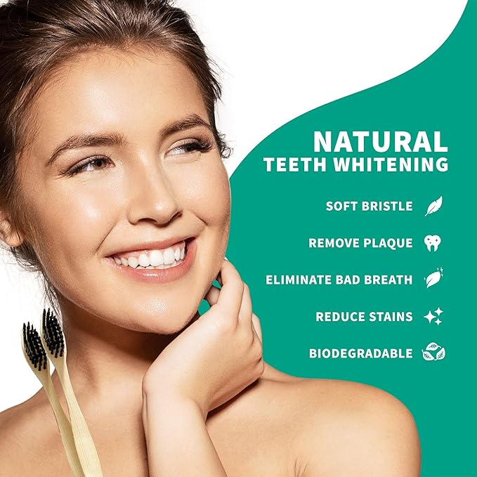Primal Life Organics - Charcoal Toothbrush, Made with Charcoal & Bamboo, Biodegradable, BPA-Free, Perfect for Kids & Adults, Recyclable, Gently Massages Gums & Teeth, Zero Waste Toothbrush, (2-Pack)