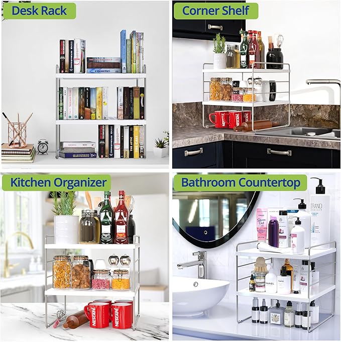 YAN & HIN 2 Packs 3-Tier kitchen cabinet countertop organizer, Expandable tupperware organizer for cabinet, tupperware organizer for cabinet and Storage for pantry organization