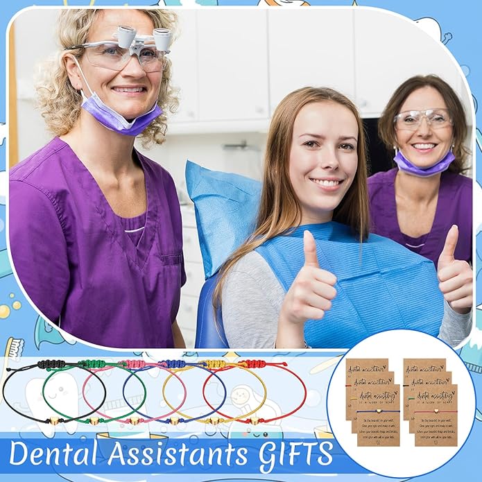 24 Sets Dental Assistant Gifts for Office Bulk Colorful Heart Dental Assistant Bracelets with Appreciation Cards and OPP Bags for Women Men Dentist Hygienist Coworker Birthday Party Thank You Gifts