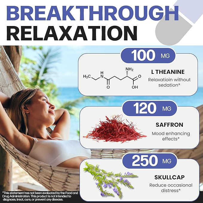 Life Happns Calm & Mood Support for Adults – Doctor-Formulated with Saffron, Magnesium, L-Theanine & Skullcap for Stress Relief & Emotional Balance | Non-Drowsy Natural Relaxation Supplement