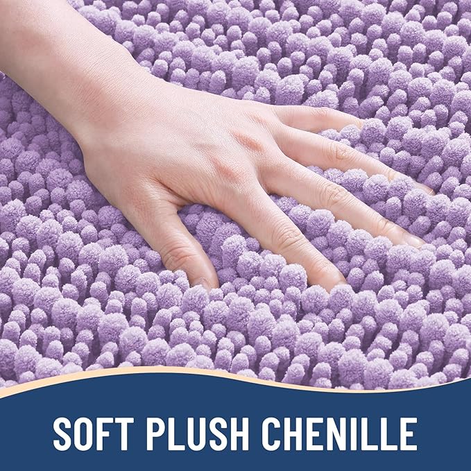 Arotive Luxury Chenille Bathroom Rug Mat, Extra Soft Thick Absorbent Shaggy Bath Rugs, Non-Slip Machine Wash Dry, Plush Bath Mats for Bathroom, Shower and Tub, 40x24, Light Purple