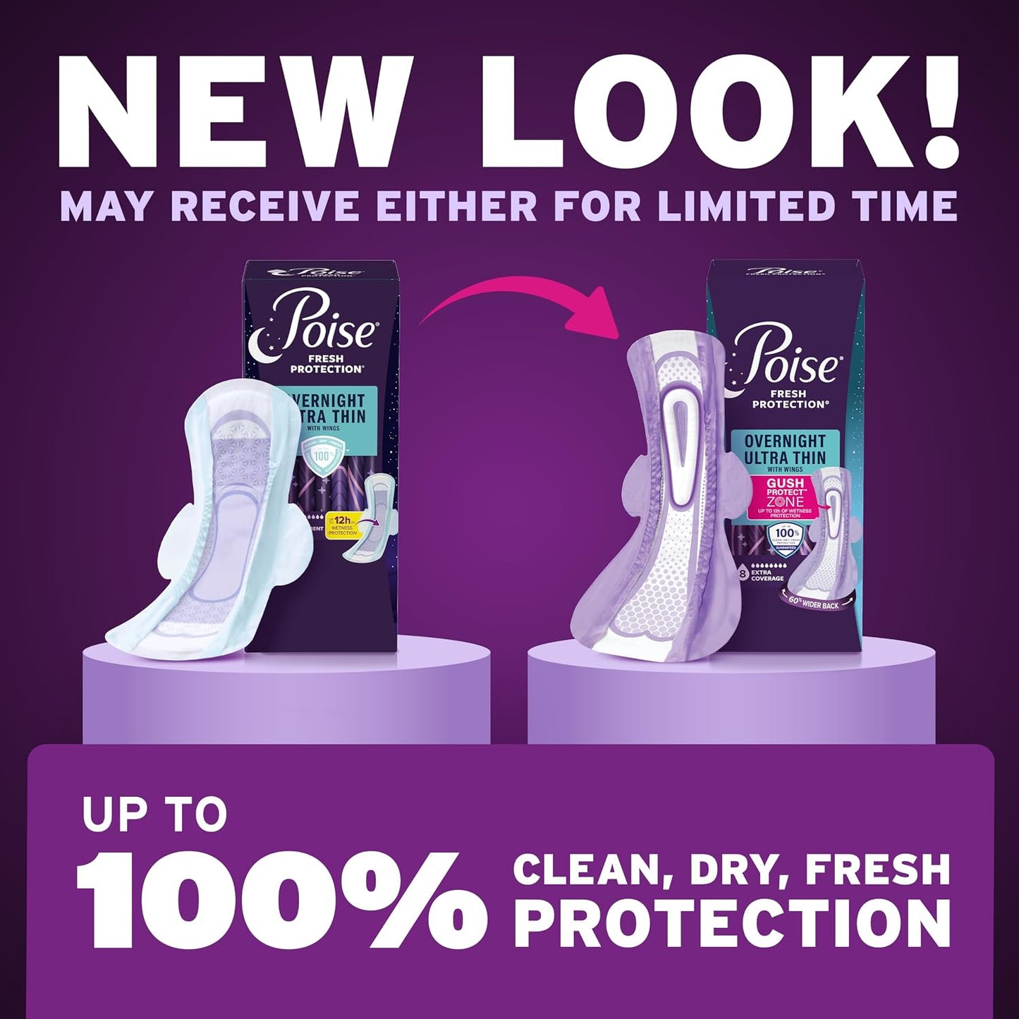 Poise Overnight Ultra Thin Incontinence & Postpartum Pads with Wings for Bladder Leaks, 8 Drop Extra Absorbent, Long Length, 20 Count