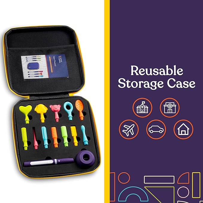 Special Supplies Rechargeable Buzz Buddy Oral Motor Stimulation kit with 12 Soft Textured Interchangeable Heads, Calm Sensory Needs, Support Speech, and Stimulate Self Feeding, Gentle Vibrations