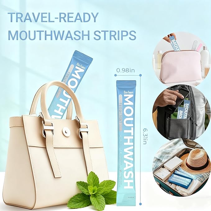 Mouthwash Travel Size Portable Packets to Go, Alcohol & Fluoride Free Fresh Mint MouthwashStrips for Superior Oral Hygiene,30 Individual Disposable Mouthwash Packs(Pack of 30)