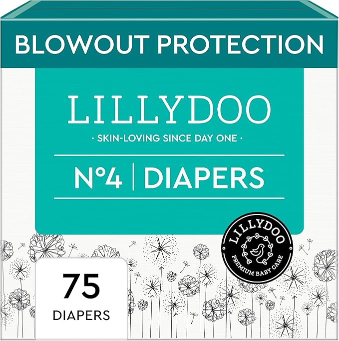 LILLYDOO Baby Diapers - Size 4 (20-31 lbs), Half-Monthly Supply (75 Count), Leak Protection, Skin-Friendly, Ultrasoft, Perfume- & Chlorine-Free, Hypoallergenic, dermatologically Tested, Oeko-TEX®