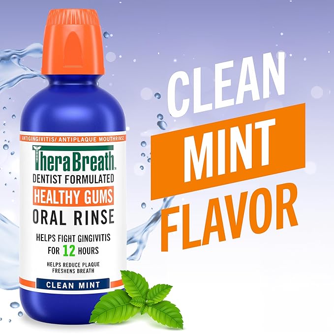 TheraBreath Healthy Gums Mouthwash Clean Mint, Antigingivitis, Dentist Formulated, 16 Fl Oz (2-Pack)