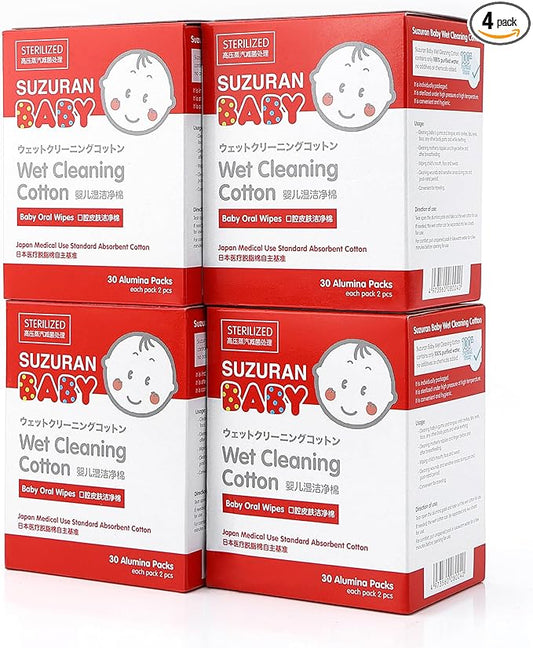 Baby Mouth Wipes Cotton Pure Water, Baby Finger Toothbrush Newborn Unscented Sensitive, Lint Free, Baby Oral Care For Baby Gums, Teeth and Tongue Cleaning, Individually Wrapped 120 Packs