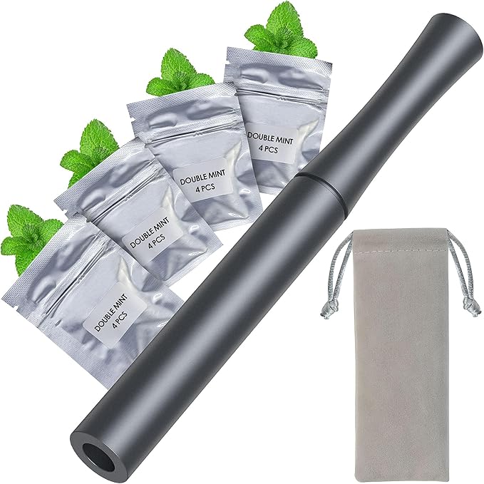 Double Mint Fresh Air Device,Smokeless Inhalers,Reduces Bad Hand Habits,Double Mint Aluminum Mouth Retainer,Comes with 4 Flavored Cotton Wickets-J13