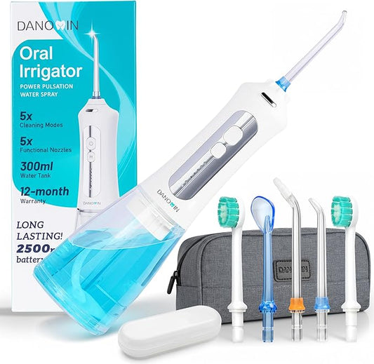 Cordless Water Dental Flosser for Teeth – Portable Rechargeable Oral Irrigator 300ML with 5 Jet Tips, IPX7 Waterproof, Travel Case, Gum Care, Home & Travel Use