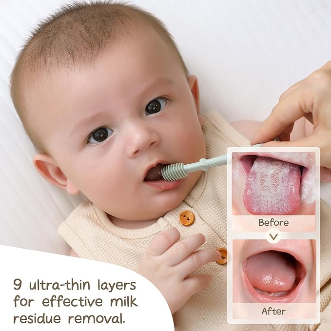 Moonkie Baby Tongue Cleaner, Toddler Toothbrush, Baby Oral Cleaner Newborn Kit for 3 Months+, 3 Pcs (Croissant/Apricot/Sand)