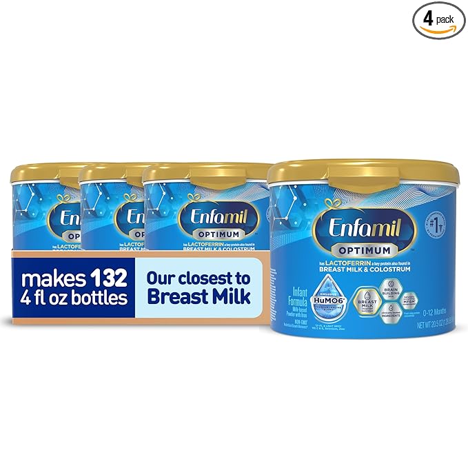 Enfamil Optimum (Enspire), Our Closest Formula to Breast Milk, Immune-Supporting Lactoferrin and Brain-Supporting DHA Baby Formula, 20.5 Oz, Pack of 4
