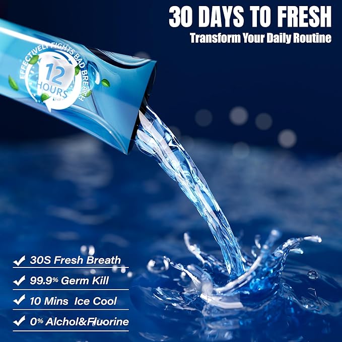 Portable Travel Size Mouthwash Packets - TSA-Approved Mini Mint Mouthwash for Adults, Alcohol & Fluoride-Free Oral Care for Air Travel, Dates & Office, 10 Individually Wrapped 0.4oz Packs