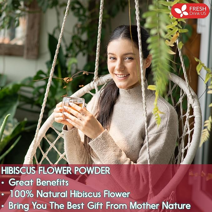 FreshDrinkUS Premium 100% Natural Hibiscus Flower Powder, 40oz - No Additives, Gluten, Sugar - Vegan