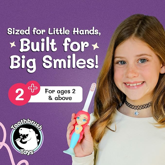 Kids Soft Bristle Mermaid Toothbrush for Ages 2+, Gentle and Cute Toothbrush for Children with Replaceable Brush Head, Ergonomic Handle Kids Brush for Teeth Care Ideal for Toddlers, Mermaid Design