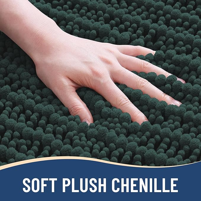 Arotive Luxury Chenille Bathroom Rug Mat, Extra Soft Thick Absorbent Shaggy Bath Rugs, Non-Slip Machine Wash Dry, Plush Bath Mats for Bathroom, Shower and Tub, 54x24, Dark Green