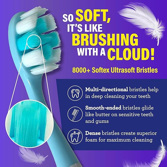 GuruNanda Butter On Gums Toothbrush, ADA Accepted, with 8000+ Ultra Soft Softex Bristles for Sensitive & Receding Gums, Perfect for Whiter Teeth, 2 Ct