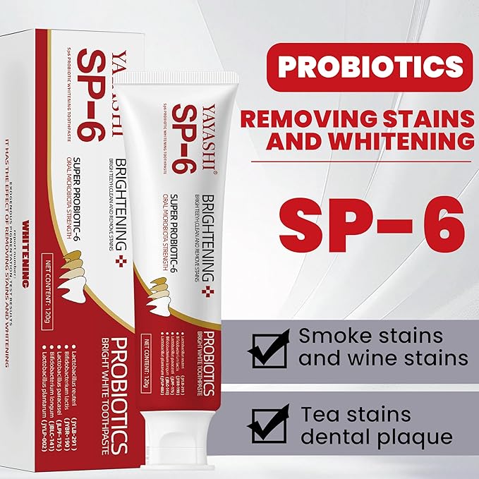 SP-6 Probiotic Whitening Toothpaste – Advanced Formula with 6 Probiotics for Brighter Teeth & Healthier Gums, Enamel-Friendly, Fresh Peppermint, Long-Lasting Clean