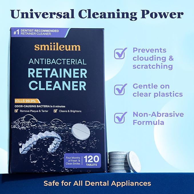 Retainer Cleaning Tablets - Individually Sealed Retainer Cleaner Aligners, Night Guards and Dentures, Dental Pod Tablets for Travel, Gym, and Work, Fast Dissolve Mint Formula, 120 Count