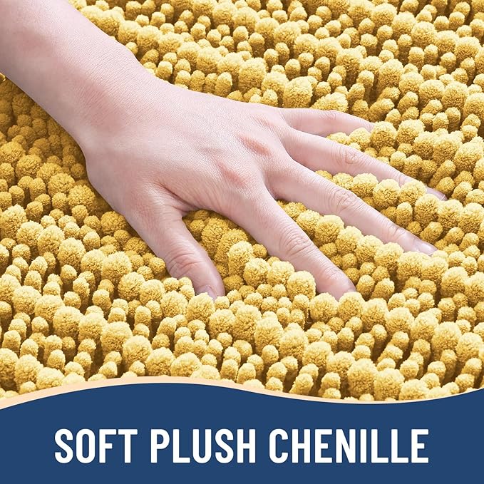 Arotive Luxury Round Chenille Bathroom Rug Mat, Extra Soft Thick Absorbent Shaggy Bath Rugs, Non-Slip Machine Wash Dry Plush Bath Mats for Bathroom, Shower and Tub, 24x24, Yellow