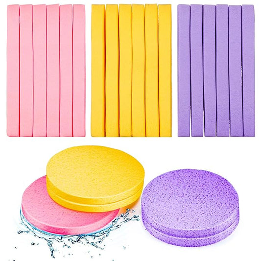 Patelai 120 Pieces Compressed Facial Sponge for Estheticians Face Makeup Removal Cleansing Sponge Pad Exfoliating Spa Wash Round Facial Cleansing Pads Supplies(Pink, Yellow, Purple)