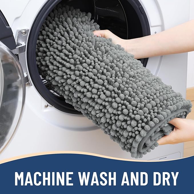 Arotive Luxury Chenille Bathroom Rug Mat, Extra Soft Thick Absorbent Shaggy Bath Rugs, Non-Slip Machine Wash Dry, Plush Bath Mats for Bathroom, Shower and Tub, 60x24, Grey